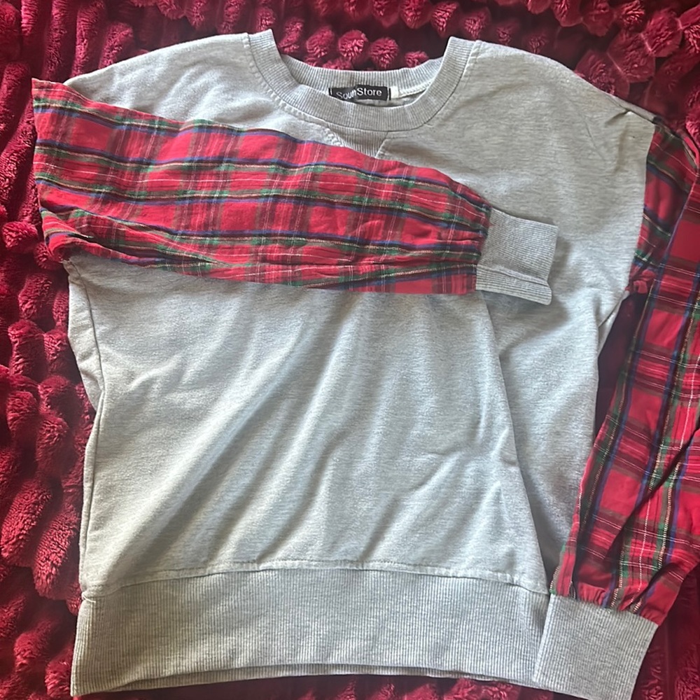 Grey, Plaid Sweater-Tee